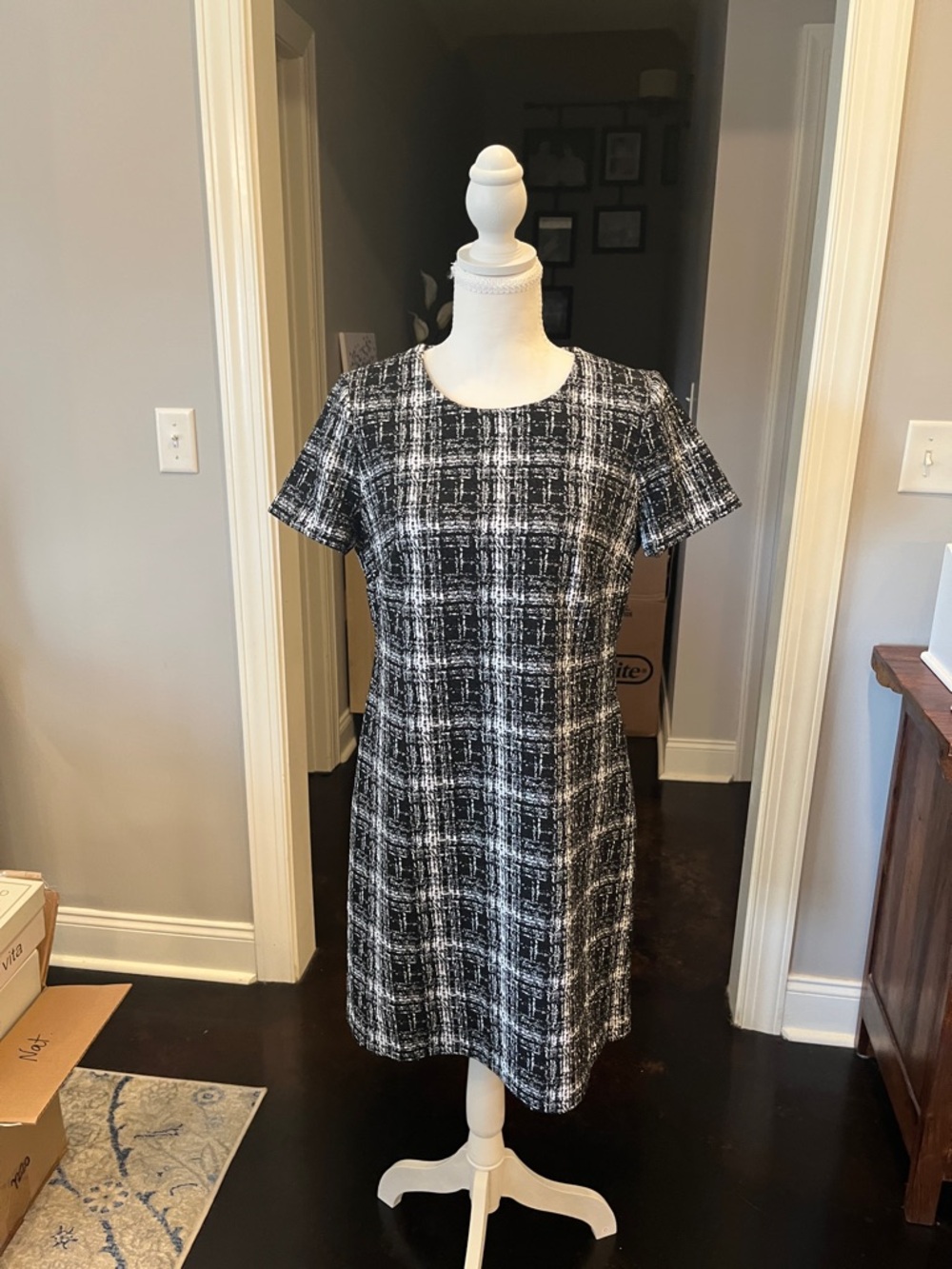 Calvin Klein Black and White Plaid Dress